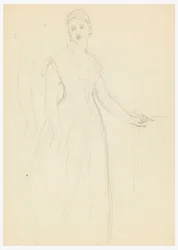 Tegning, skisse til et portrett av Bella Worsham, 1878
