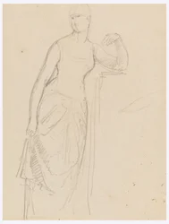 Tegning, skisse til et portrett av fru Bella Worsham, 1878