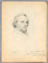 Tegning, skisse av Peter Richards#39; hode til portrettet hans, 1849