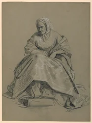 Tegning, studie til «Martha Washington-mottakelsen», 1860