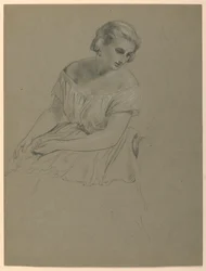 Tegning, studie til «Martha Washington-mottakelsen», 1860