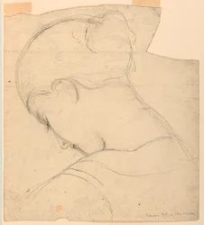 Tegning, studie til «Romersk jente», kvinnehode, 1841