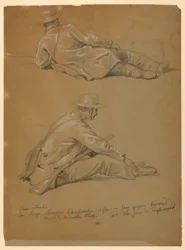 Tegning, to studier av kunstneren, 1864