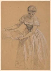 Tegning, stående kvinne, 1860