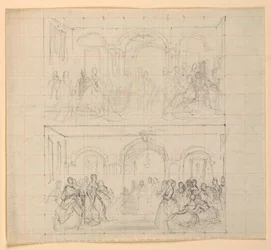 To figurkomposisjoner for maleriet "The Republican Court" (Lady Washingtons mottaksdag)