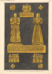 Messingtallerken til Dr. James Goode og hans kone Joan, datter av Edward Clinton, West Drayton Church