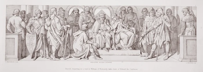 Harold, som drar på besøk til William av Normandie, tar avskjed med Edward the Confessor, fra 
