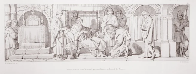 Harold, returnert fra Normandie, presenterer seg for Edward the Confessor, fra 