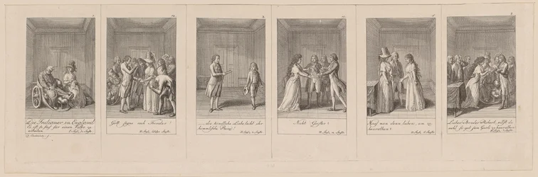 Side 1, 12, 3, 10, 5 og 8 av 12 i august fra Kotzebues «Indianerne i England»