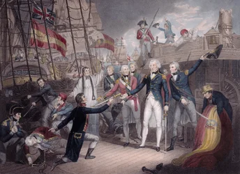 Admiral Nelson mottar det spanske admiralsverdet, slaget ved St. Vincent