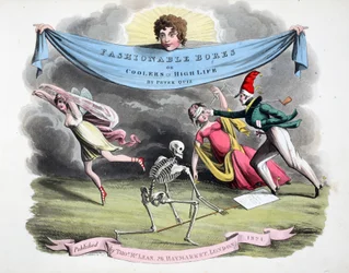Frontispice av "Fashionable Bores or Coolers in High Life" av Peter Quiz, pub. Thomas McLean, London 1824 (håndfarget gravering)
