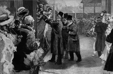 Louise Michel returnerte til Frankrike (1830-1905) etter hans deportasjon for sin deltakelse i Paris-kommunen. Den ble ønsket velkommen på Saint Lazare stasjon (Saint-Lazare) av Henri Rochefort (1831-1913), Louis Blanc (181-1882) og George Clemenceau (1841