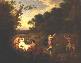 Bacchic Revel i et skogkledd landskap
