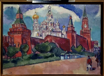 Røde plass med St. Basil's Cathedral i Moskva, ca. 1910 (olje på lerret)