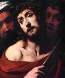 Kristi hån Ansiktet til den lidende Kristus har torner. Maleri av Daniele Crespi (1598-1630) Basilica San Giovanni fra 1600-tallet, Busto Arsizio Italia