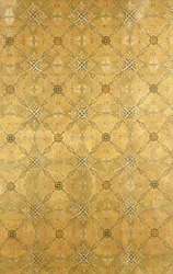 Et takpanel, med gjentatt abstrakt bladdesign i olivengrønn, oker, rød og gul, ca. 1893