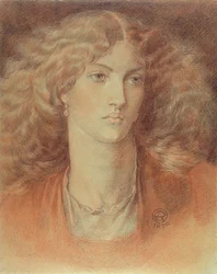 Hodet til en kvinne, kalt Ruth Herbert, 1876 (rødt og svart kritt på papir)