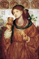 ""The Cup of Love"" Maleri av Dante Gabriel Rossetti (1828-1882) ca. 1867 Dim 52,6 x 35,9 cm Art Gallery of South Australia Adelaide Australia