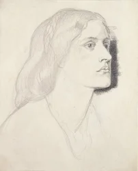 Portrett av frøken Ruth Herbert, sannsynligvis 1858 (grafitt med penn og svart blekk på hvitt papir)