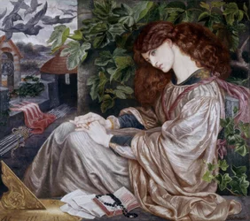 Tolomeis pia. Illustrasjon av en passasje fra Dantes skjærsild. Maleri av Dante Gabriel Rossetti