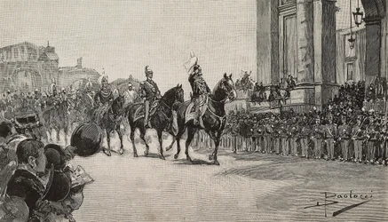 Militærparade i Macau for fødselsdagen til kong Umberto I, 14. mars