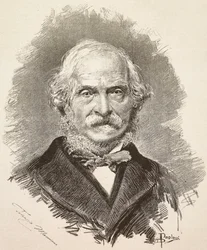 Portrett av Terenzio Mamiani (1799-1885), italiensk politiker og forfatter, gravering fra en tegning av Dante Paolocci og et fotografi av Della Valle, fra L'Illustrazione Italiana, år 12, nr. 22, 31. mai