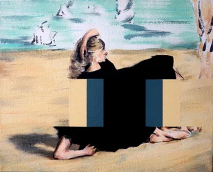 På stranden (etter Manet), 2019 (akryl på lerret)