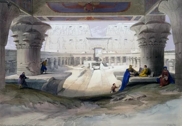 Edfu-tempelet, gravering fra tegning av David Roberts (1796-1864), fra Egypt og Nubia