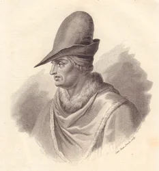 Portrett av den italienske militærlederen Uguccione della Faggiola (1250-1319), kobberstikk av Caterina Piotti-Pirola