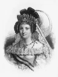 Portrett av Maria Cristina de Borbon (1806-1878), dronningkonsort av Spania fra 1829 til 1833, og dronningegent fra 1833 til 1840, gravering