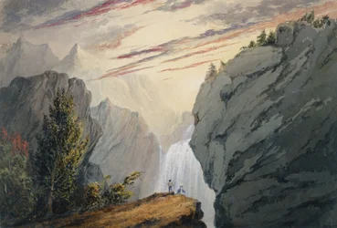Ved fossen, ca. 1850 (akvarell, gummi arabicum og gouache på off-white vevd papir)