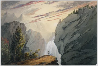 Ved fossen, ca. 1850 (akvarell)