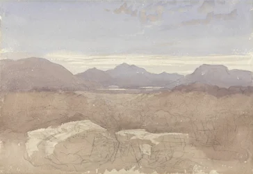 A Mountainous View, Nord-Wales, ca. 1818 (w/c & grafitt på papir)
