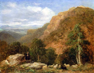 En utsikt ovenfra Bettws-y-Coed, Moel Siabod og Snowdon Range i det fjerne, 1853