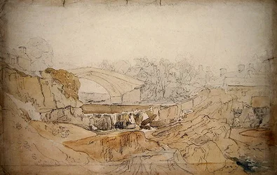 The Bridge at Rhayader (blyant og akvarell på papir)
