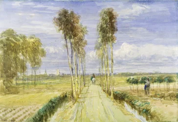 The Poplar Avenue (akvarell over blyant og svart kritt på papir)