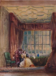 Interiøret i det lange galleriet, Haddon Hall, Derbyshire, 1833