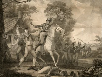 Peter Franciscos galante action med Nine of Tarletons Cavalry i sikte av en Troop of Four Hundred Men, pub. 1814