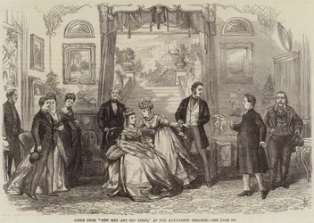 Scene fra New Men and Old Acres, på Haymarket Theatre