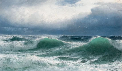 Stormfullt hav med gjennomskinnelige brenninger, 1894