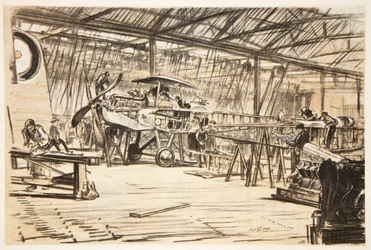 Montering av fly, illustrasjon fra «The Western Front», utgitt av Country Life Ltd.