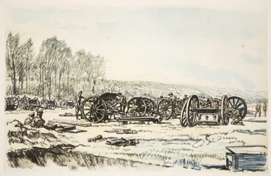 Menn fra RFA pusser våpnene sine, illustrasjon fra «The Western Front», utgitt av Country Life Ltd.