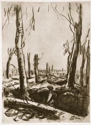 Ødelagte skyttergraver i Mametz Wood, illustrasjon fra «The Western Front», utgitt av Country Life Ltd.