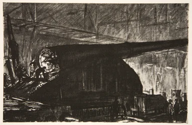 Nattskiftet arbeider med en stor kanon, illustrasjon fra «The Western Front», utgitt av Country Life Ltd.