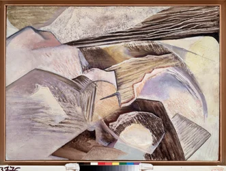 Kubistisk komposisjon - Maleri av David Petrovich Sterenberg (1881-1948), olje på tre
