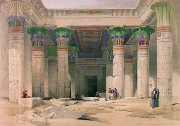 Den store portikoen ved tempelet i Philae, Nubia, fra «Egypt og Nubia», gravert av Louis Haghe (1806-85), utgitt i London, 1838