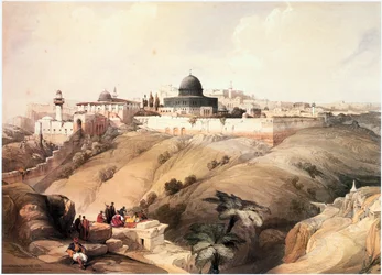 I Det hellige land: Jerusalem, utsikt over Kedrondalen til Tempelhøyden (gravering)