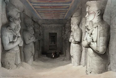 Interiør av tempelet i Abu Simbel, fra «Egypt and Nubia», litografi av Louis Haghe, 1849