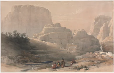 Petra, nedre ende av dalen, ser på Akropolis, 1839.