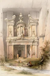 Petra, 7. mars 1839, plansje 92 fra bind III av «Det hellige land», gravert av Louis Haghe (1806-85), utgitt 1849